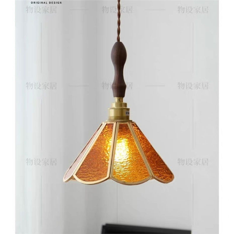 Vintage brass hand-soldered lamp, american style bedside aisle restaurant cafe stained glass pendant light