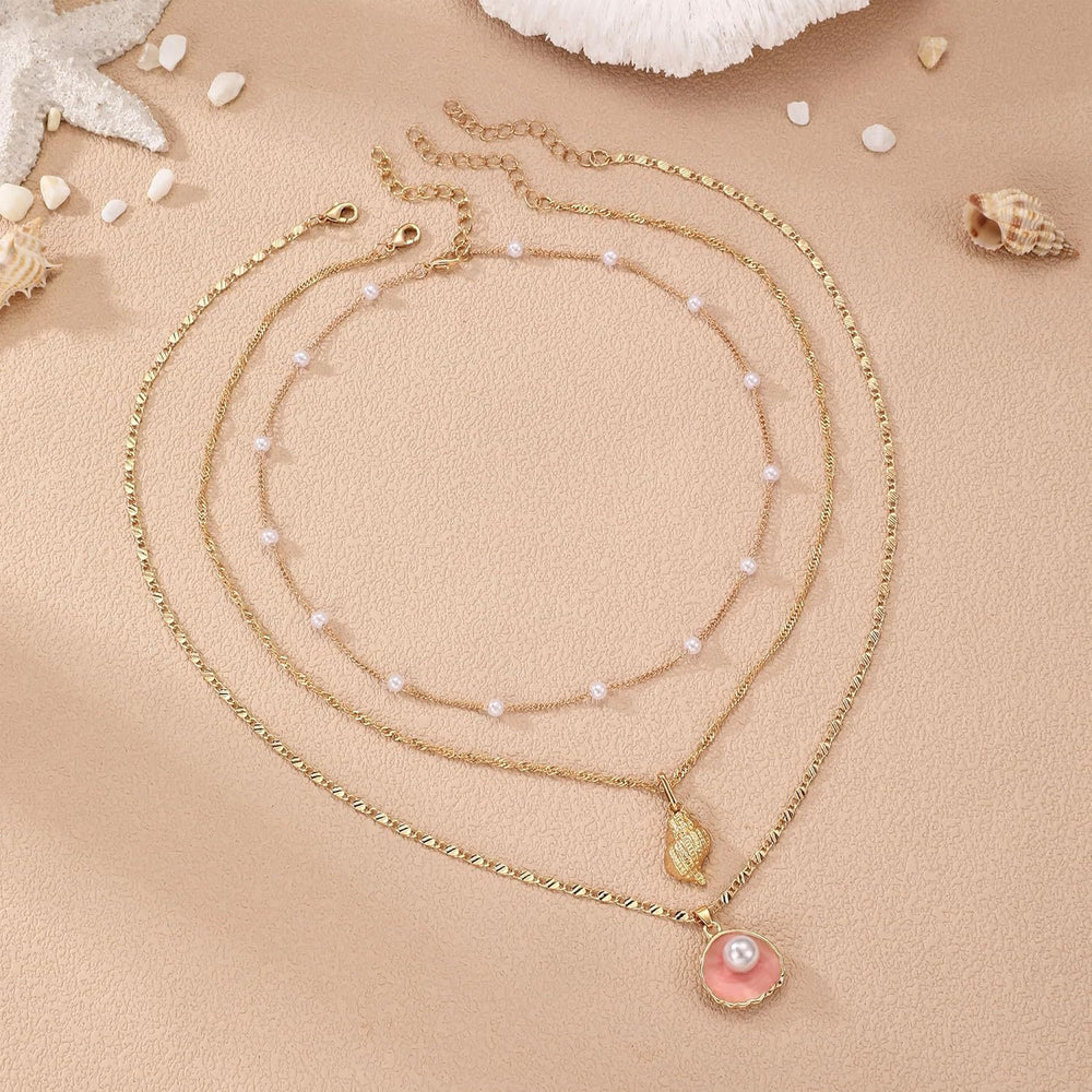 European and american titanium steel small flower ocean style shell starfish pearl necklace furnace vacuum electroplating 18k gold color retention