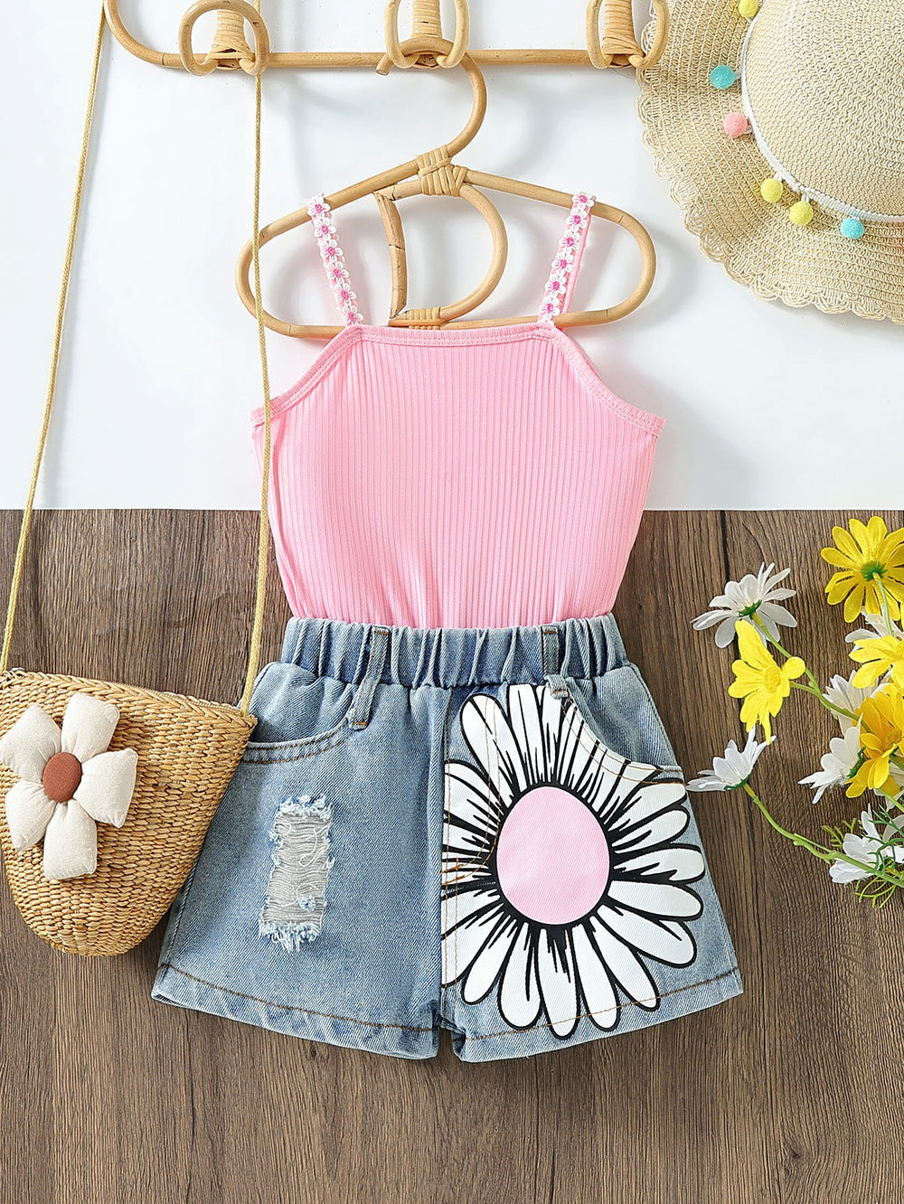 cute girl jumpsuit suspender pit denim printingsuit wholesale one piece drop shipping