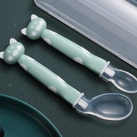 English card pack, baby spoon, child feeding tableware, silicone soft spoon, baby rice spoon, eating training elbow spoon