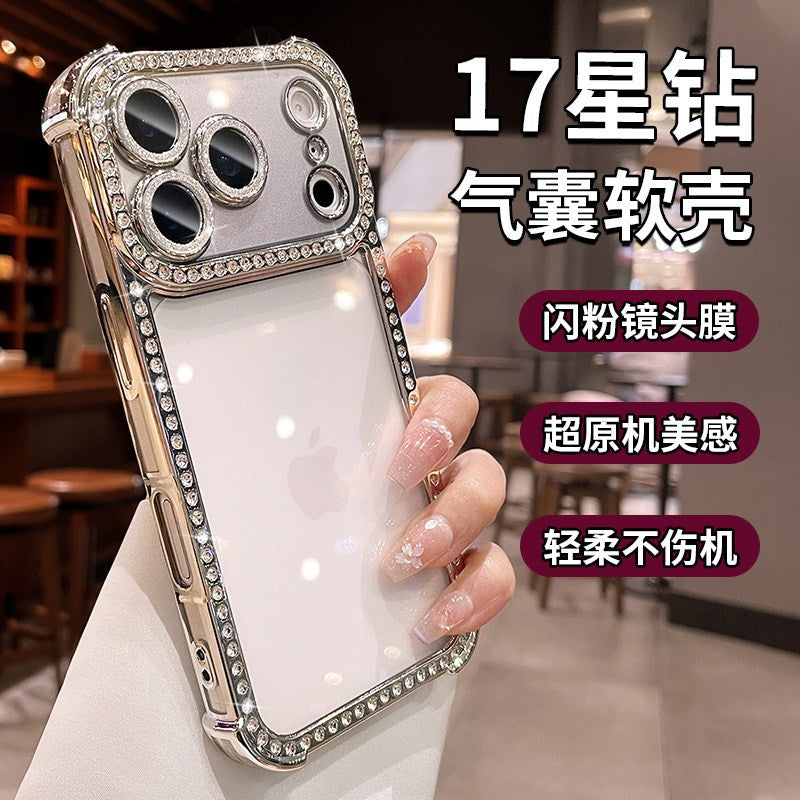 apple 17 pro max rhinestone phone case - four-corner full coverage, iphone 15 electroplated premium design