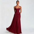 European and american style women's spring  new arrival: elegant solid color low-cut ruched camisole dress with cinched waist and open back - wholesale