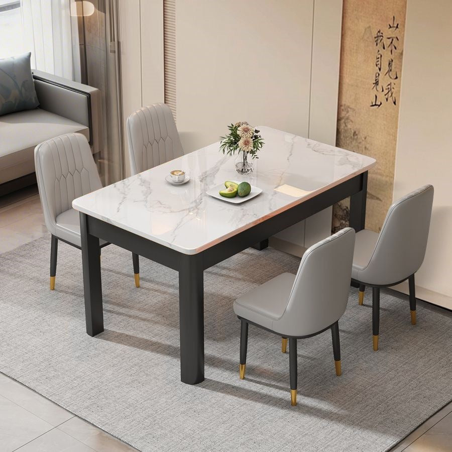Nordic rock slab dining table and chair set - minimalist modern rectangular faux solid wood home dining table for small spaces