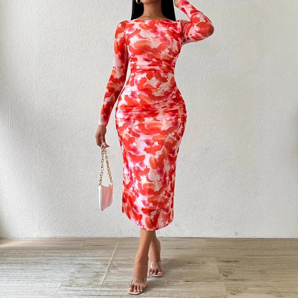 Spring & fall  european and american women's clothing printingsilm long skirt women's elegancedressclassy sense elegant