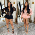 C7685 cross-border   fashion women's sexy v-neck see-through mesh mini dress