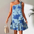 Shipped: cross-border fashionable european and american style sexy off-the-shoulder floral midi dress with ribbon trim