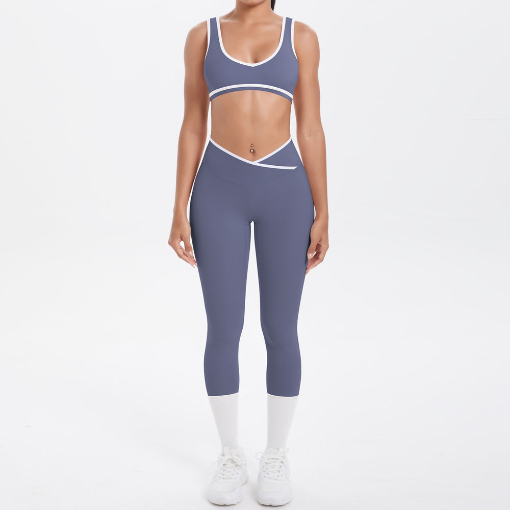 European and american sexy open-back crisscross high-waisted tight butt-lifting activewear set - color block, barely-there feel, running, fitness, yoga outfit for women
