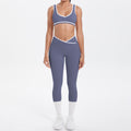 European and american sexy open-back crisscross high-waisted tight butt-lifting activewear set - color block, barely-there feel, running, fitness, yoga outfit for women