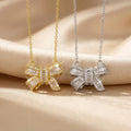 Popular internet celebrity fashion copper gold-plated full diamond bow necklace for women accessible luxuryniche styleeasiest for match titanium steel clavicle chain jewelry