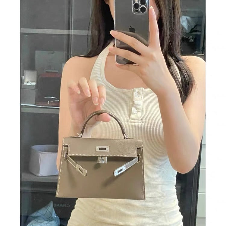 Palm grain cowhide second generation kelly bag 2024new arrivaltrendyminiclassy sense genuine leather satchel shoulder crossbody bag