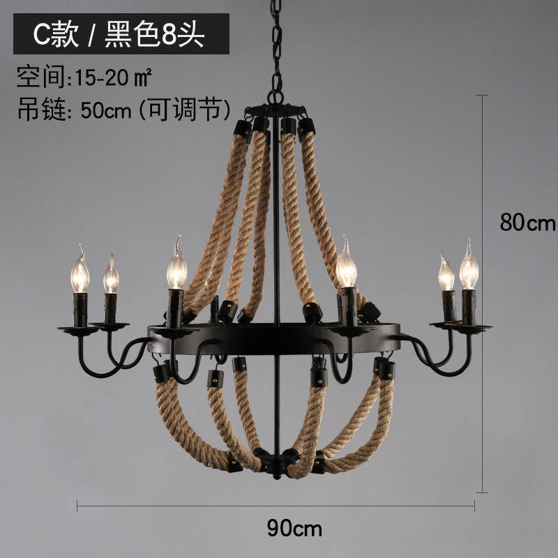 American retro hemp rope chandelier creative hotel lobby B & B restaurant lamp personalized industrial style hotel box lamp