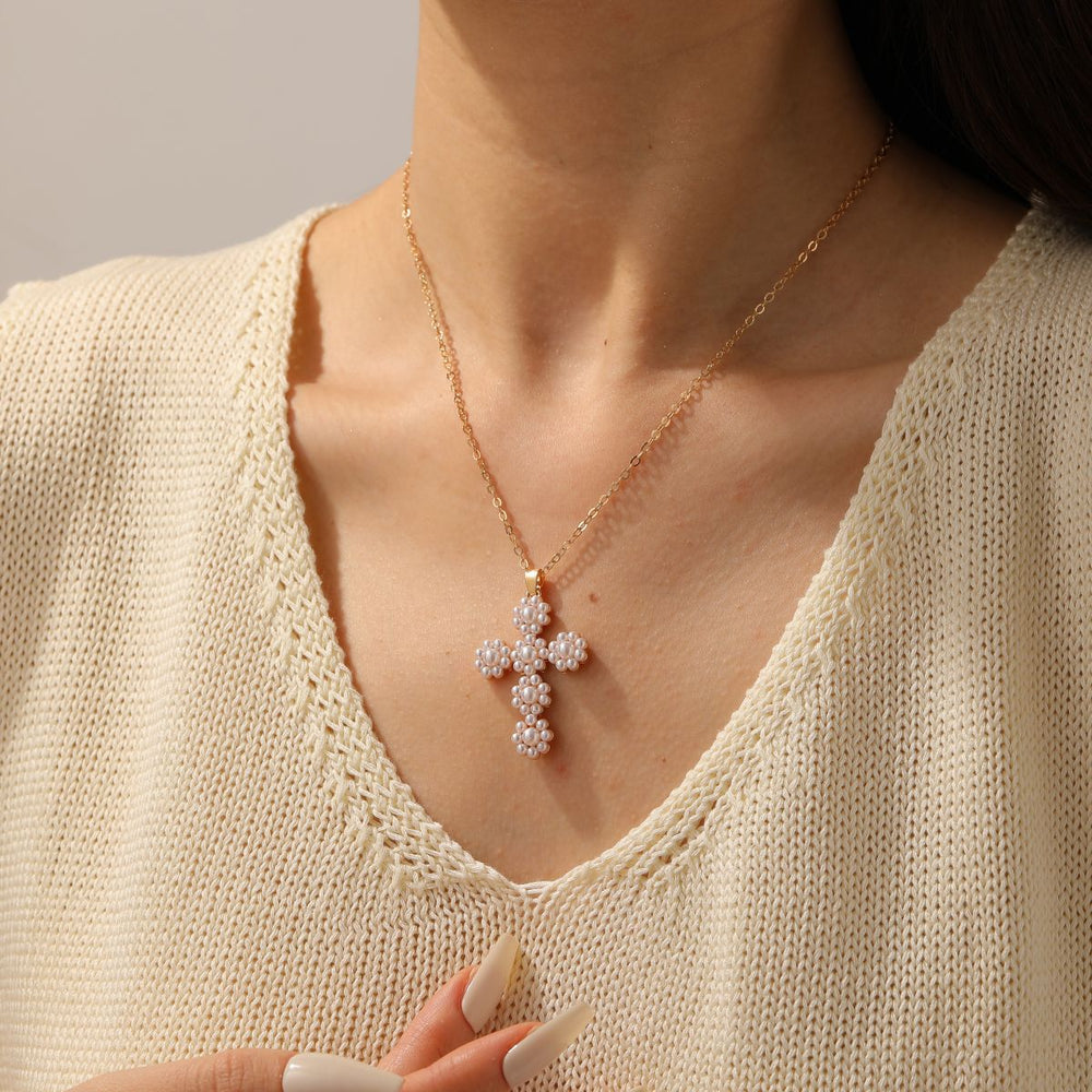 Wholesale vintage cross necklaces - european & american cross-border style, french baroque pearl pendants, unique & high-end choker necklaces