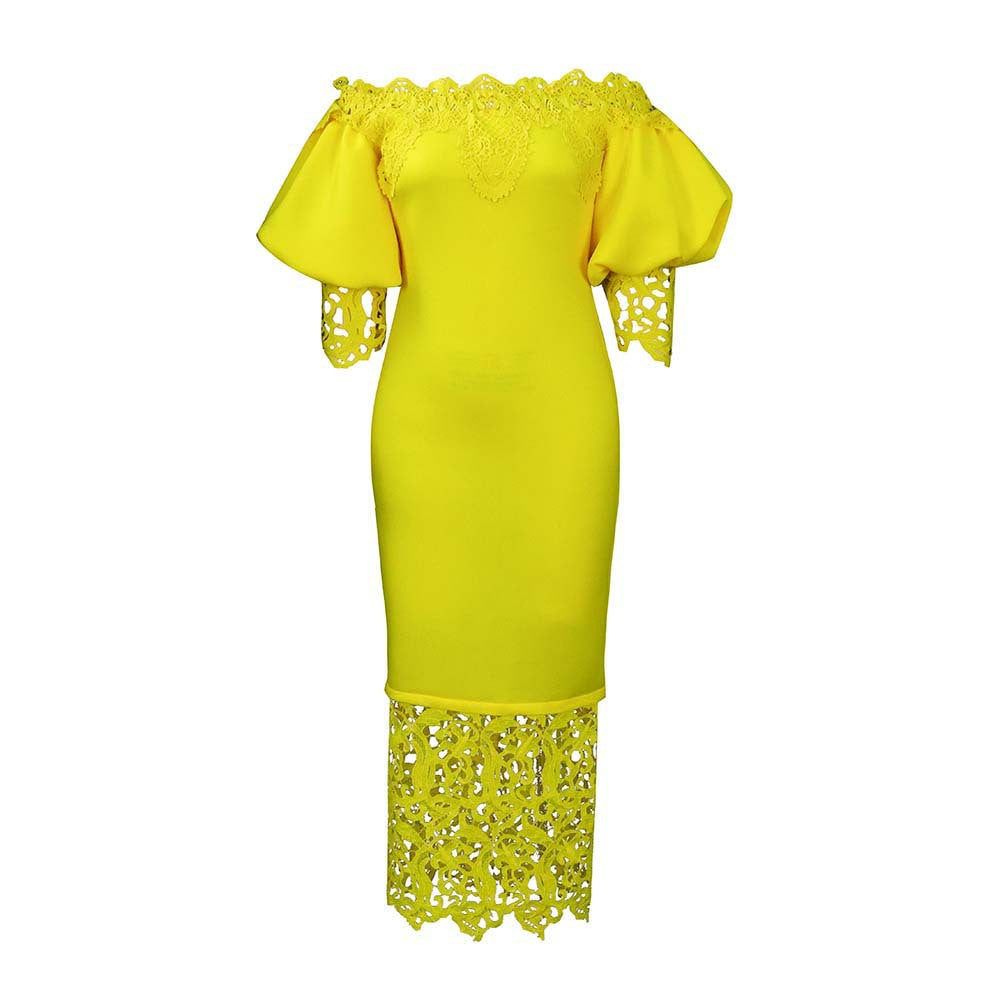 European and american plus size women's new fashionable and elegant lace patchwork off-the-shoulder bridesmaid dress/evening gown - wholesale dress