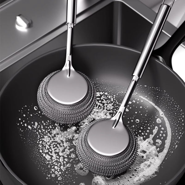Kitchen Gadget Set Stainless Steel Pot Brush Kitchen Special Cleaning Brush Pot and Bowl Long Handle Steel Wire Ball Brush