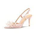 2026 new pointed-toe glitter backless crystal bow buckle stiletto heels - sexy high heels