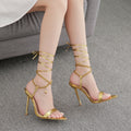 2025 european and american new design niche 12cm high heel socialite wrap-around sandals - gold power woman wine glass heel