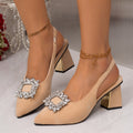 43 cross-border foreign trade pointed toe square buckle rhinestone high heel sandals women's 2026 summer new suede thick heel toe sandals