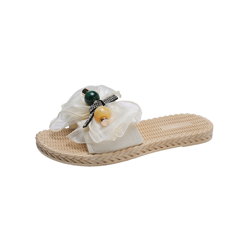 Women's sandals & slippers - 2021 summer new arrivals: fairycore style, bow accent, outdoor wear, vacation beach, flat one-strap slides