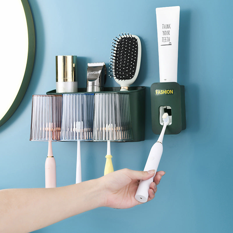 No punching toothbrush shelf tooth cup brush holder wall-mounted bathroom mouthwash cup wall-mounted toothset set