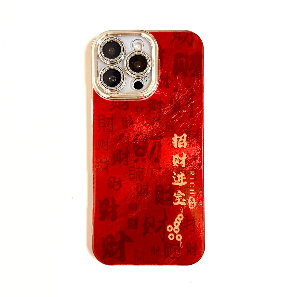 Lucky horse year fortune huawei p80 phone case, honor 500pro nova15 glitter swirl red new year case