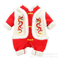 Infant and toddler winter clothing, baby's new year's greetings outfit, winter one-piece red thickened outerwear, festive new year's greetings outing clothes