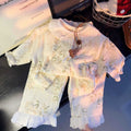 Warm and blooming girls' home wear set:  new sweet & cute floral lace long-sleeve outfit - trendy wholesale