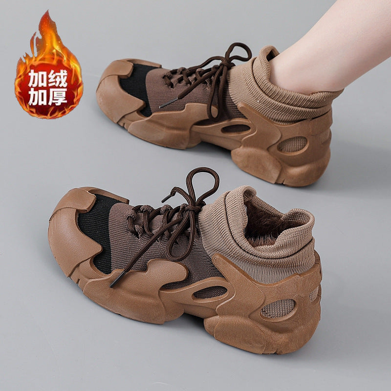 Women's mid-cut winter shoes: new winter collection - fleece-lined, extra thick cotton shoes, cold-weather protection, warm, casual, thick-soled athletic shoes for women