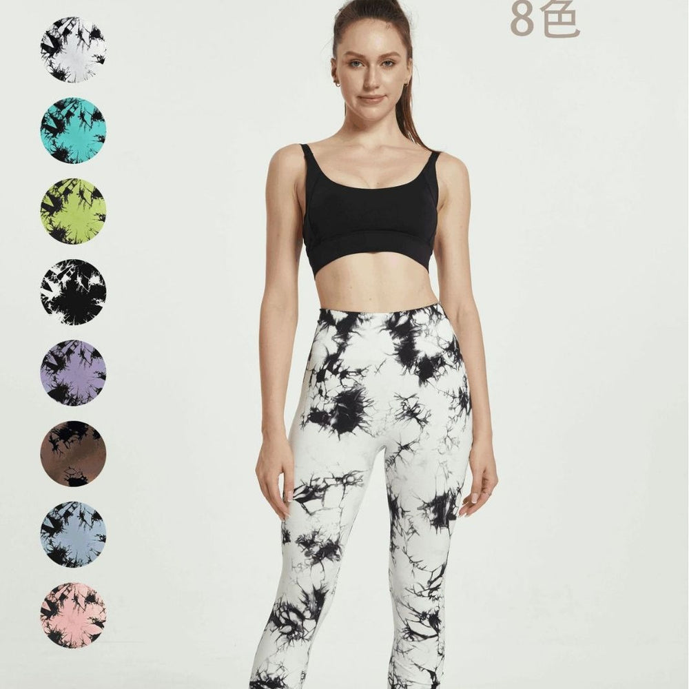Tie-dye yoga pants, tie-dye bell-bottom pants, tie-dye yoga pants, sports fitness wear, moisture-wicking, high-elasticity butt lift for women