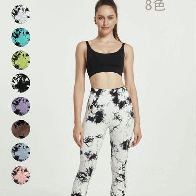 Tie-dye yoga pants, tie-dye bell-bottom pants, tie-dye yoga pants, sports fitness wear, moisture-wicking, high-elasticity butt lift for women