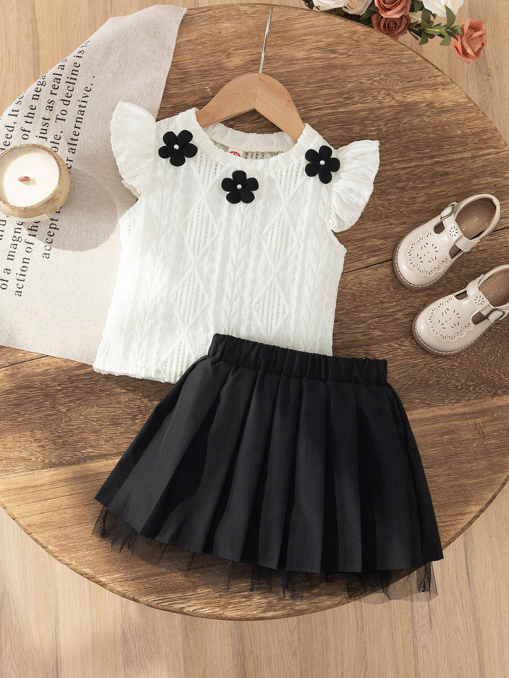 cross-border girls' fashion set: european & american style floral solid color halter top + a-line pleated skirt two-piece outfit