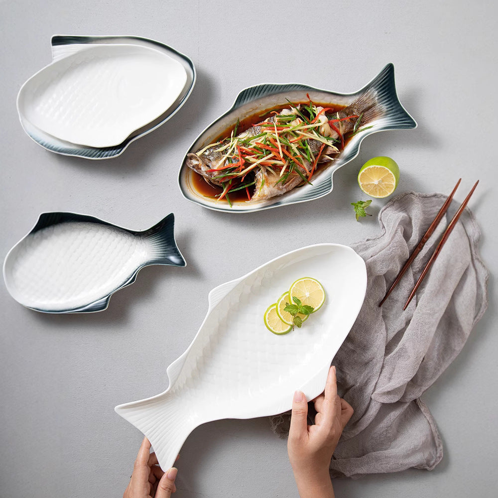 Japanese-style dinner plates, food plates, fish plates, ceramic home use, new creative personalized commercial restaurant popular steamed fish plate
