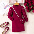 Girls' striped long-sleeve dress with pearl accents (toddler & little girl)
