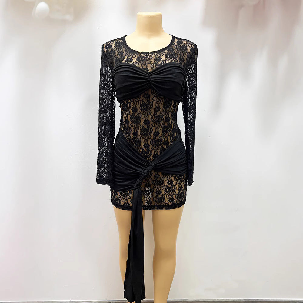 Fake two-piece asymmetrical socialite lacedress female spring sexy hip skirt showing figure tube top skirt