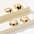 Wholesale heart ring set - european & american niche style, unique jewelry, black butterfly enamel cross, sweet & cool ring set