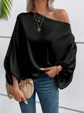 Amazon us & europe fashion independent store  winter new off-the-shoulder satin blouse - loose, asymmetrical top