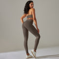 New seamless solid color high-elasticity sports bra and underwear yoga set - two-piece running and fitness outfit