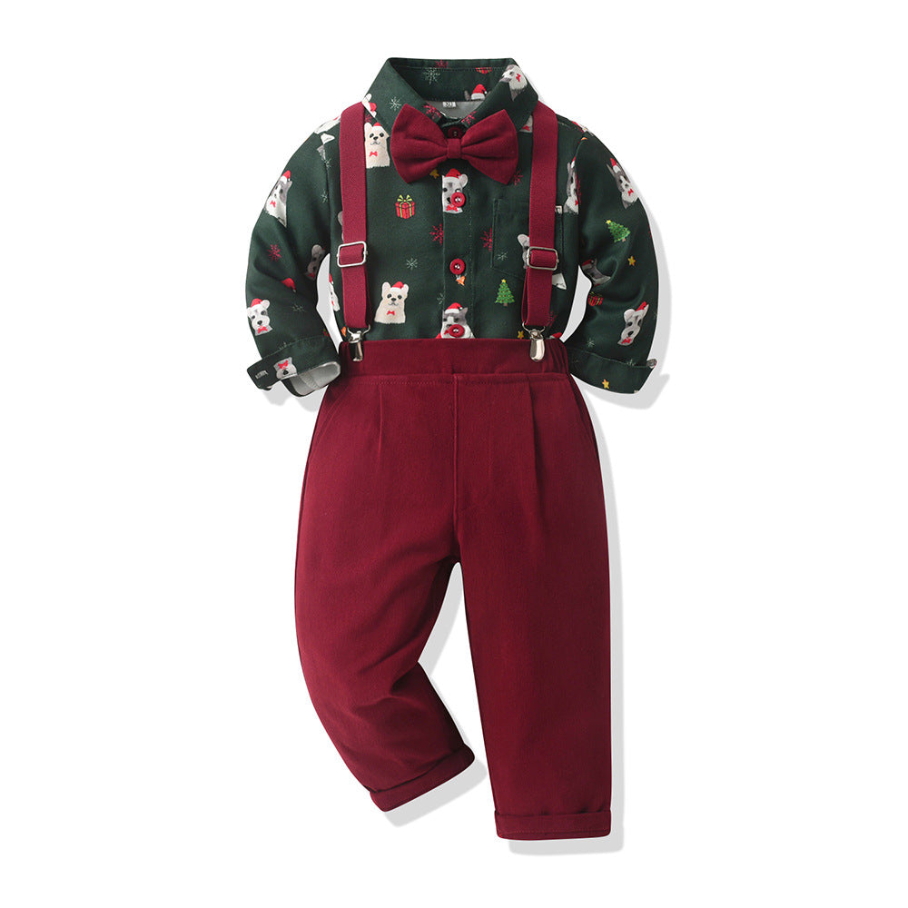 New arrivals: autumn collection - boys' cotton long-sleeve shirt & overalls set - perfect for first birthday & christmas gifts (cross-border e-commerce)