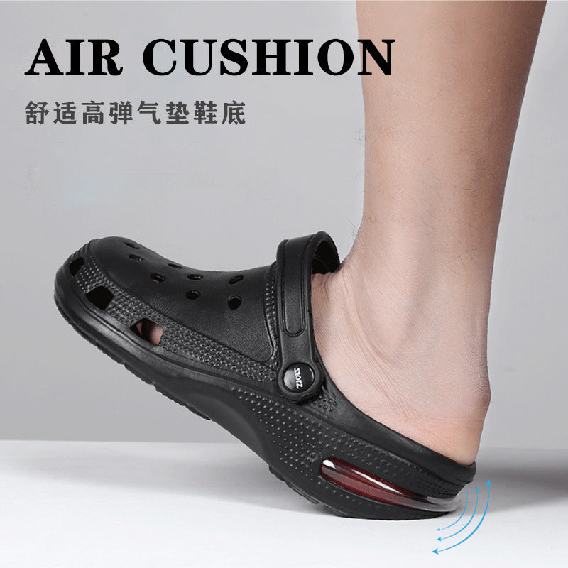 Cross-border large-size air cushion slippers men's summer sandals outdoor hole shoes outside beach sandals household half mop wholesale