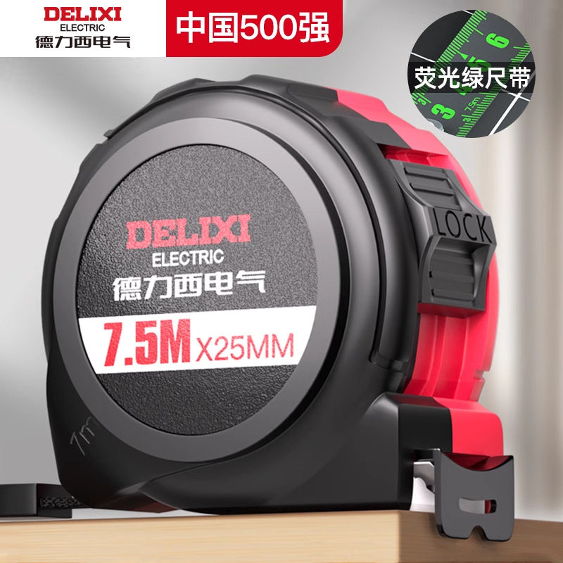 Delixi Electric Steel Tape Measure Fluorescent Green 3 meters 5 meters Anti-drop Box Measure Luban Measure Thickened Wear-resistant High Precision Tape Measure