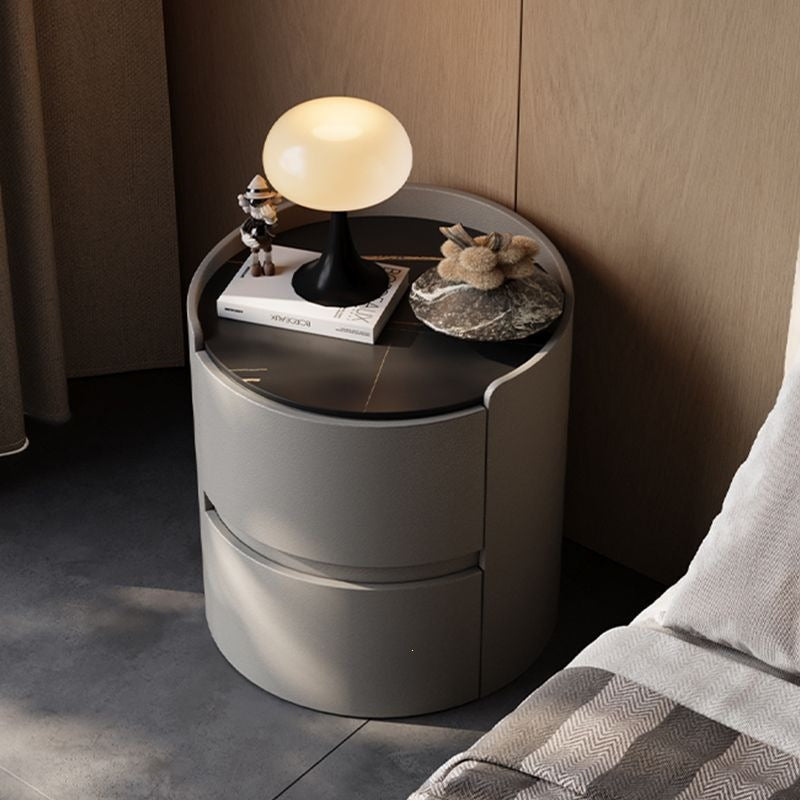 Italian round bedside table solid wood classy sense normcore bedroom slate bedside table casual modern accessible luxury storage cabinet