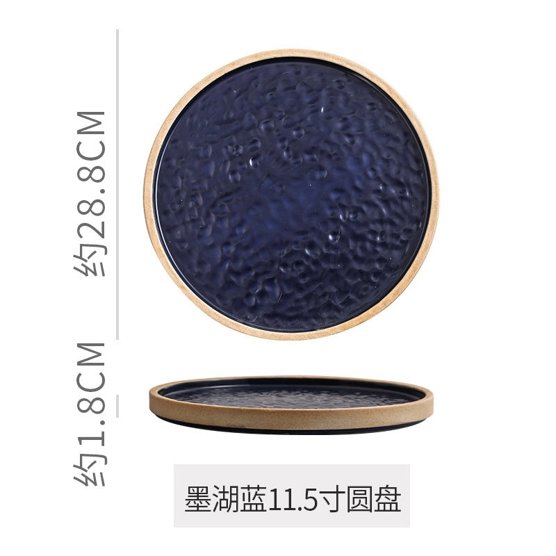 Retro stoneware western food steak plate japanese style with edge restaurant hotel for homestylish shallow plate dessert side dish plate