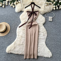 Korean style halter neck sweet & spicy girl knitted dress - women's summer bow-tie bodycon skirt - sexy vacation vibe