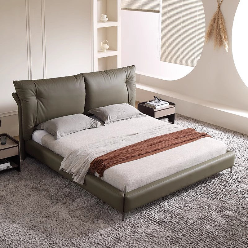 Made in foshan, leather art bed, large family double genuine leather bed, for home, secondary bedroom, accessible luxury classy soft bed, master bedroom