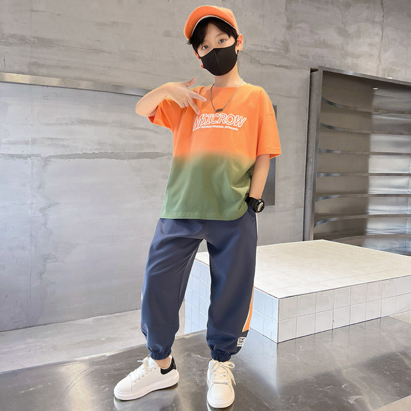 Summer fashion clothes boys' summer suit new arrival short-sleeved fried street middle-aged and large children kids boys trendy style