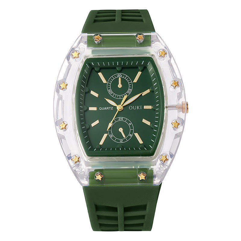 Transparent barrel-shaped new watch casualniche style cross-border richard series quartz watch barrel-shaped watch for men ⌚️