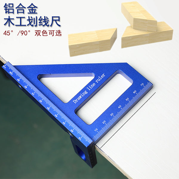 Woodworking scribing ruler 45 degrees 90 degrees straight angle ruler triangle ruler scriber, scribing gauge, aluminum alloy ruler