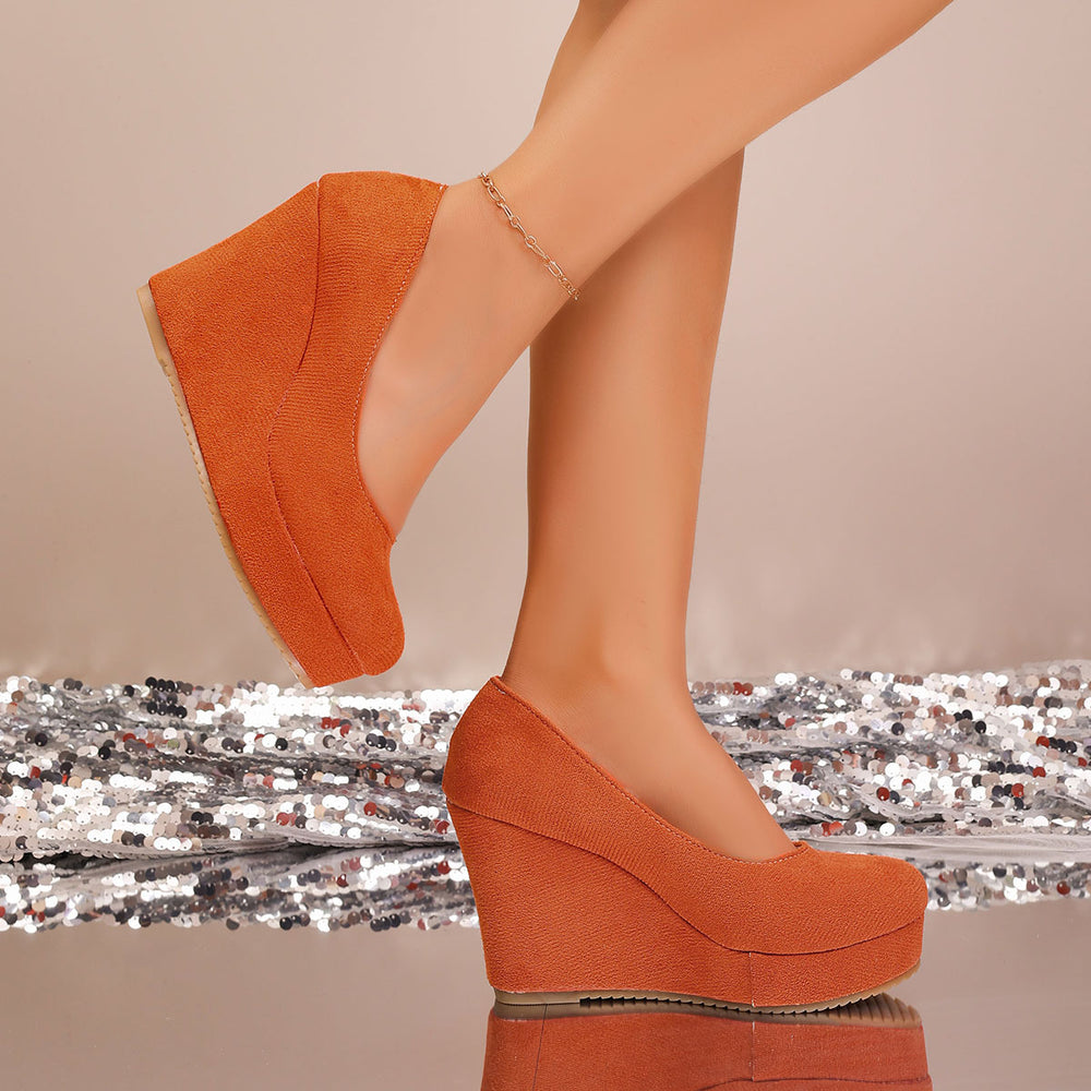 export women's  round toe suede fashion flats slip-on wedge heel platform high heel plus size women's shoes