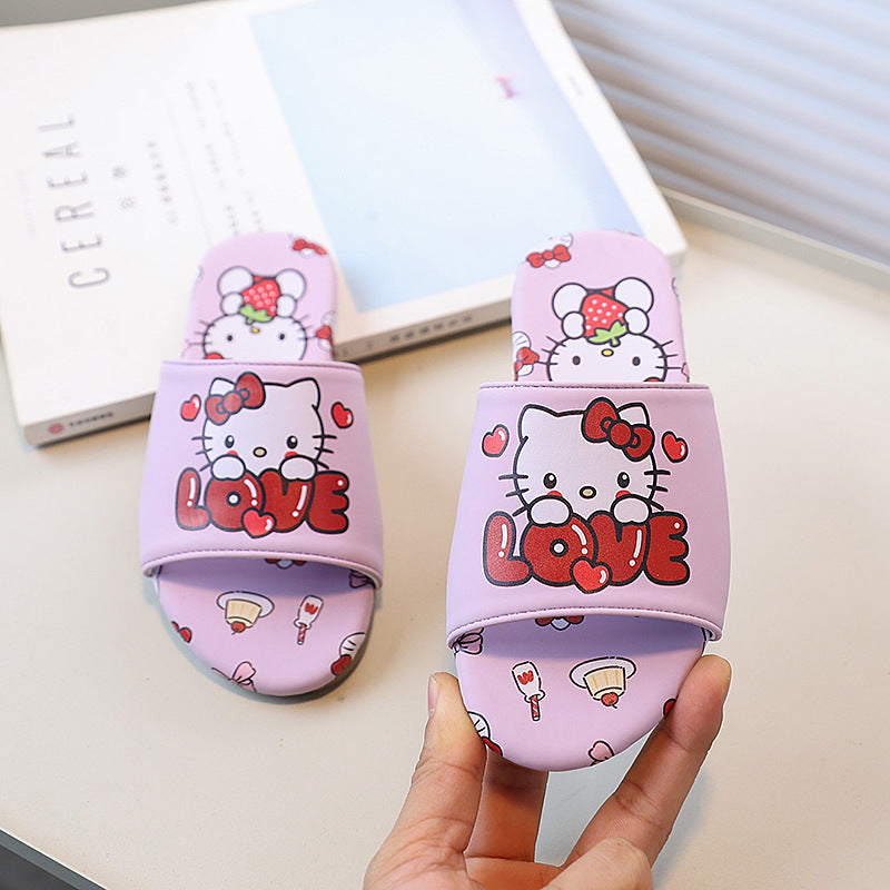 Vancahao slippers  summer new girls' fashion cartoon cat sandals & slides - big kids' indoor/outdoor flip-flops
