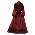 K-stylefloralsembroider silm type dress women's summerlong sleeves lapel waist slimming look a-line skirt work clothingelegant skirt