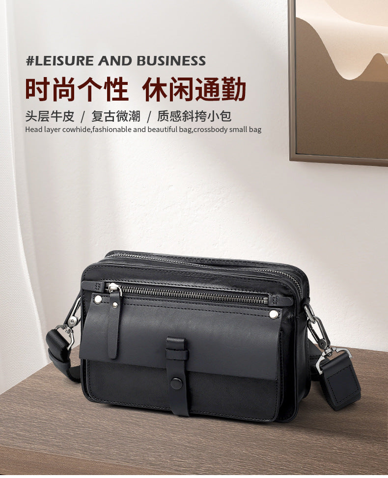 New leather men's bag horizontal casual niche men's messenger bag fashion commuter first layer cowhide men's shoulder bag